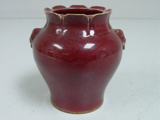 Antique Chinese sang de bouef jar: Unmarked. Approx. 5.5" x 5.5". Please read our terms of sale.