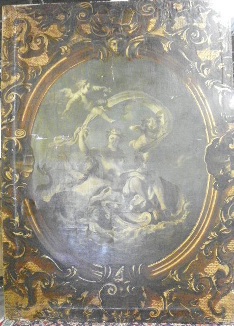 Magnificent 19th c. oil painting: In the manner of Michael Angelo, on canvas, old repairs. Approx. 90" x 125". Please read our terms of sale.