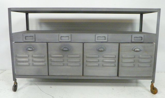 Industrial steel 4 drawer cart on wheels: Approx. 30" H x 51" across x 18" D.