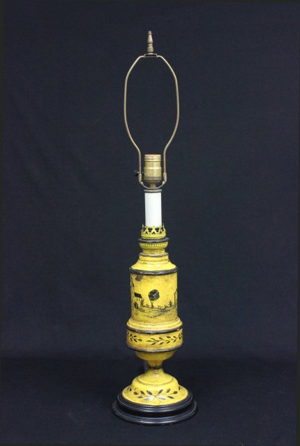 Yellow tole lamp: Approx. 30" H.