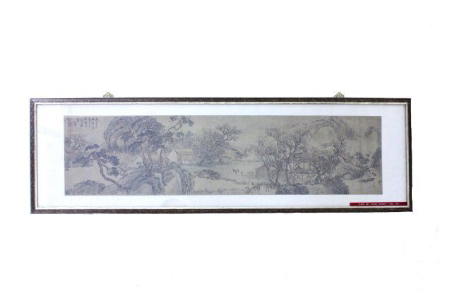 Framed Wang Hui "Landscape": Qing Dynasty. Painting on silk paper. Approx. 12" H x 46" W.