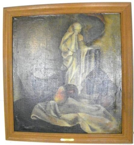 J. Marshall "Angelic Still Life" oil painting: On canvas, unsigned, pin hole to canvas. Approx. 26" x 24". Please read our terms of sale.