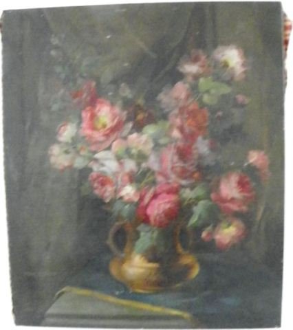 Oil painting signed Prince Retsky Rose Still Life: Unframed, some scrapes & chips to paint. Approx. 27" x 23". Please read our terms of sale.