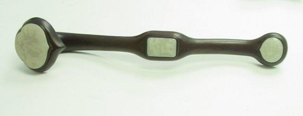 Chinese Jixumu wood inlaid jade scepter: Ruyi, 3 pieces. Approx. 20" L. From a California Professor. Please read our terms of sale.