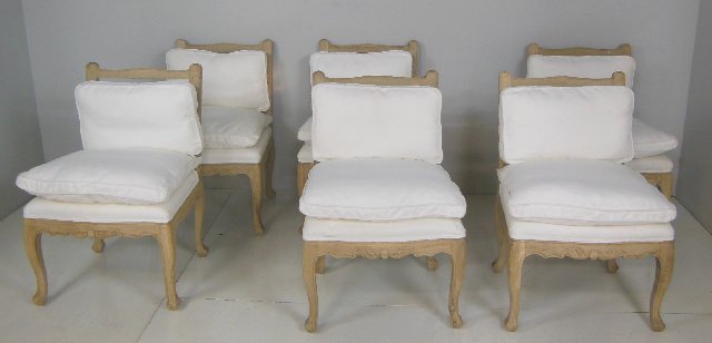 Set of 6 pickled wood side chairs: Ladder back, cabriole leg.
