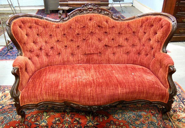 Victorian walnut settee: Approx. 37" H x 55" W.