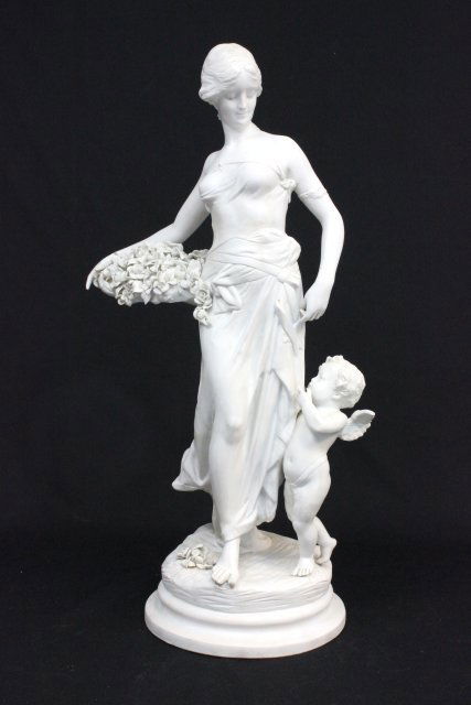 19th c. Parienne grouping artist signed Drouet: Depicting "Goddess with Cupid". Approx. 24" H.