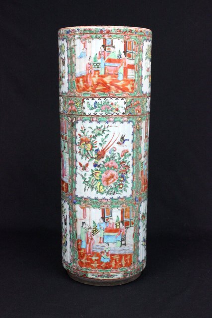 Rose Medallion umbrella stand: Lare 19th/early 20th c. Approx. 24.25" H x 9" D