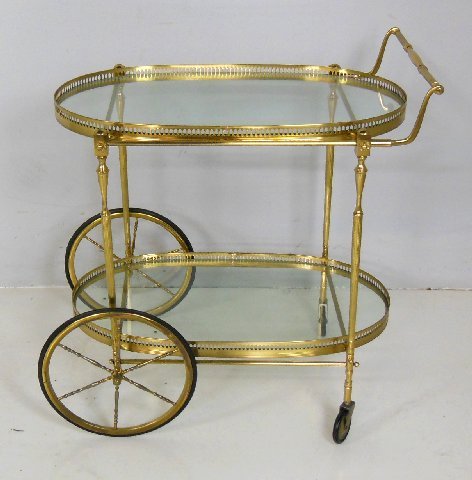 Brass & glass tea cart: Approx. 29" x 18.5" D x 30" H.