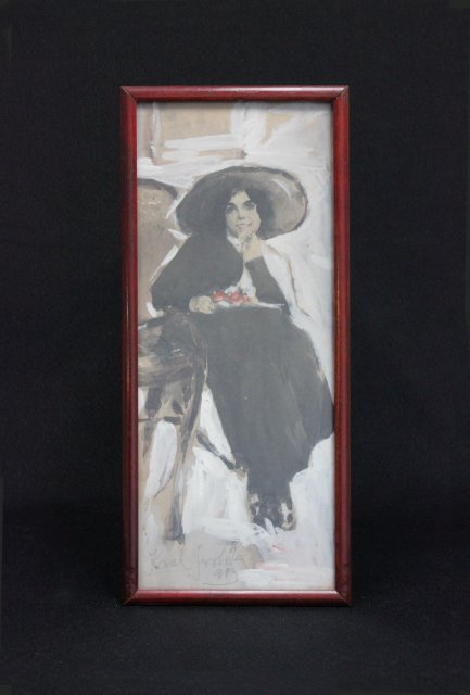 Karel Ivonka AP watercolor: "Seated Woman". Approx. 11.75" x 4.75".