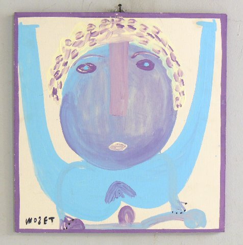 Mose E. Tolliver signed Outsider Art: "Portrait of a Woman", gouache on panel, unframed. Approx. 19 1/2" H x 18 1/8". Provenance: West Orange, NJ estate.