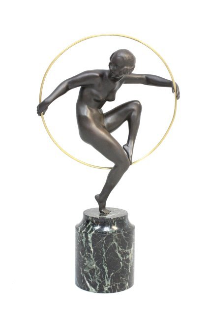 Art deco "Nude Dancer" signed A. Bouraine: Marcel Andre Bouraine. Approx. 18.75" H.