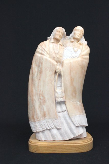 Tim Washburn signed marble sculpture "Man & Women": Dated '92. Approx. 21.5" x 9.5". Provenance: Ft. Lee, NJ estate.