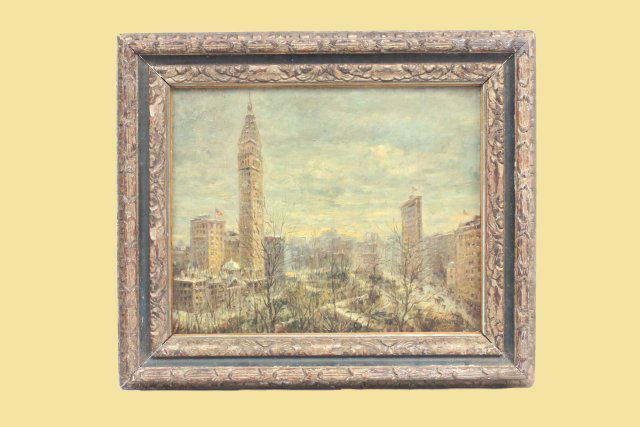 Paul Cornoyer oil painting "New York City Scene": Late 19th/eary 20th c., on canvas, signed lower right. Artist Paul Cornoyer (1864-1923) American painter known for his popularly reproduced paintings in an impressionist and sometimes pointillist styl
