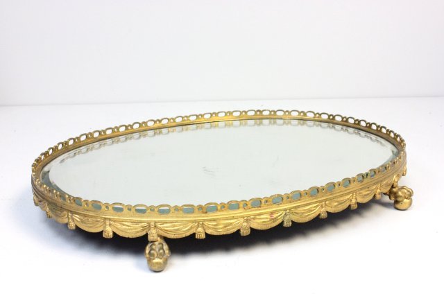 Bronze gilded mirrored plateau: Late 19th/early 20th c. Approx. 15.5" W x 12" D.