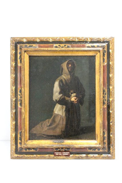 Francisco Zurbaran oil painting: Depicting "A Penance Saint Francis", unsigned, canvas on board, plaque on frame "Francisco Zurbaran". Francisco Zurbaran, Spanish 1598-1662. Approx. 13.5" x 16.5".