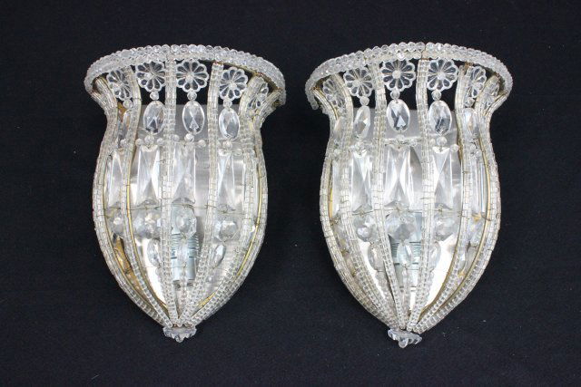 Pair crystal Sherle Wagner hall lights: Approx. 10" x 7" across.