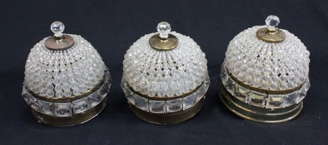 3 Antique domed beaded crystal wall lights: Approx. 7" x 7".