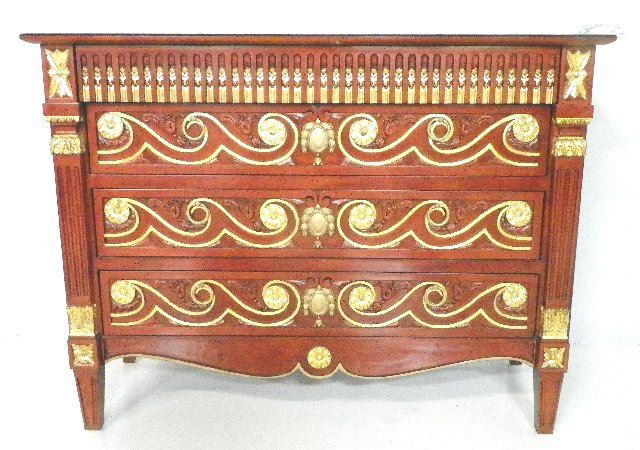 John Widdicomb marble top commode with seal: Custom made, 4 drawer commode. Seal inside drawer. Approx. 35.5" H x 46.5" W x 18.5"