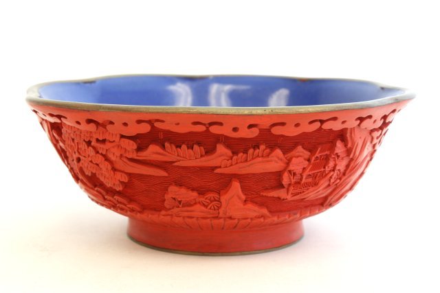 Cinnabar bowl: Approx. 2.25" H.