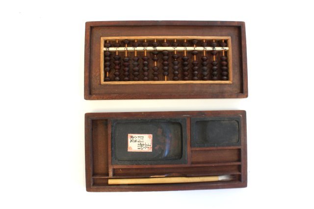 Abacus with inkstone: Approx. 6.75" X 3.25".