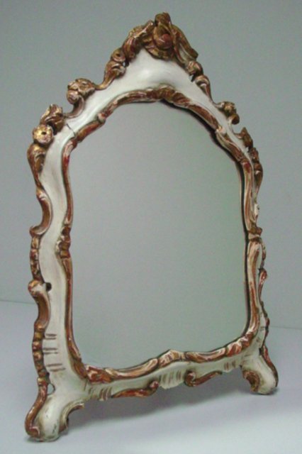 Venetian table top mirror: Gold & white, some age. Approx. 23" x 16 W.