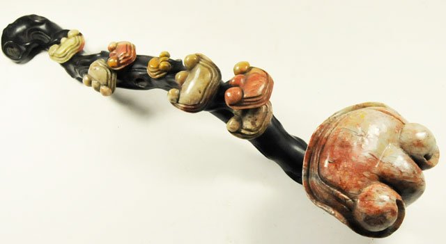 Chinese Zitan and soapstone Ruyi scepter: Approx. 16.5".