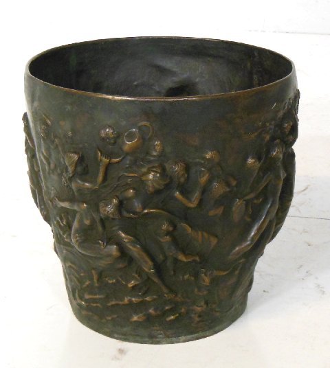 19th c. bronze figural wine cooler: Approx. 12" H x 12" Diam.