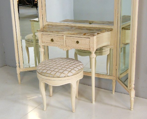 Off white tri-fold vanity with stool - 2