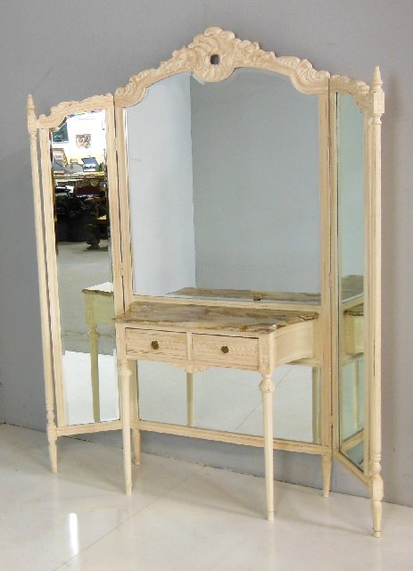Off white tri-fold vanity with stool - 4
