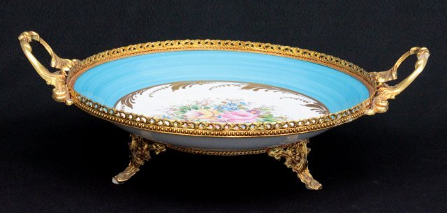 Bronze mounted handpainted porcelain centerpiece - 2