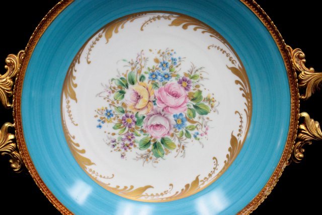 Bronze mounted handpainted porcelain centerpiece - 4