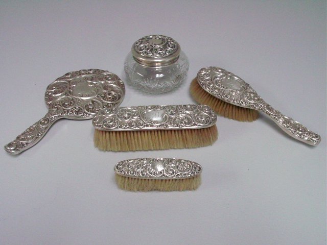 5 piece sterling silver vanity set