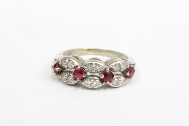 14kt white gold, diamond & ruby ring