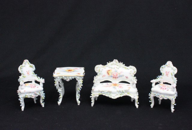 4 piece Dresden porcelain cabinet size salon set: 4 piece Dresden porcelain cabinet size salon set