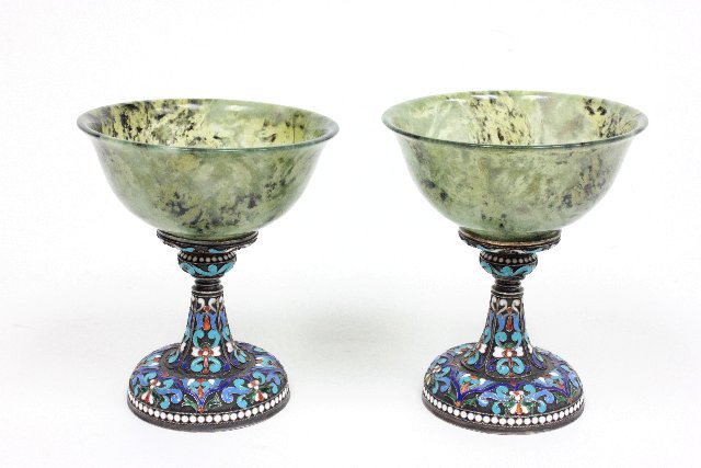 Pair 19th c. Russian silver & enamel cups