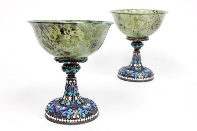 Pair 19th c. Russian silver & enamel cups - 2