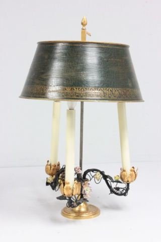 Pair bronze, tole & porcelain bouilette lamps - 2