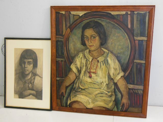 2 portraits of Doris Schwerin by Charles Schleiu: As a girl. 1- Oil on canvas, approx. 28" x 31". 1- Charcoal, approx. 10" x 17". From the estate of Doris Schwerin, Author.