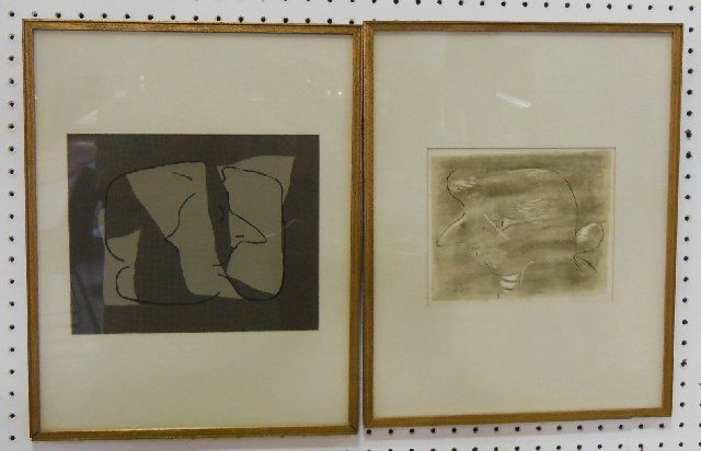 Joseph Solman 2 Mozart lithographs: American depression artist, initialed by artist. Image approx. 7" x 8" & 10.5" x 9". From the estate of Doris Schwerin, Author.