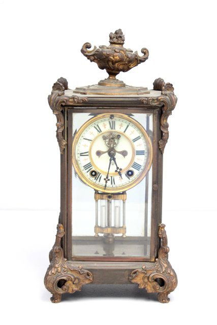 Old Ansonia Crystal Regulator Clock: Approx. 14" H. Open escapement.