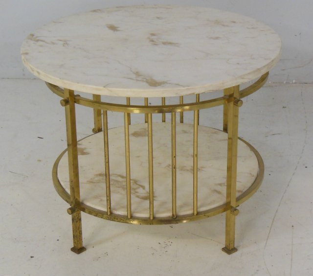 Marble top brass round coffee table: Approx. 24" D x 18" H.