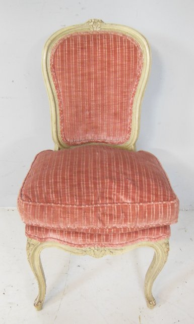 Child's size Louis XV slipper chair: Cream painted. Approx. 33" H x 16.5" W x 16" D.
