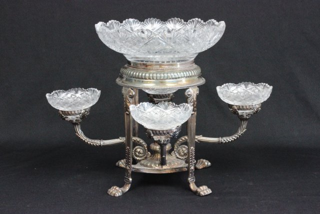 Plated & crystal epergne: Approx. 14" x 17" across.