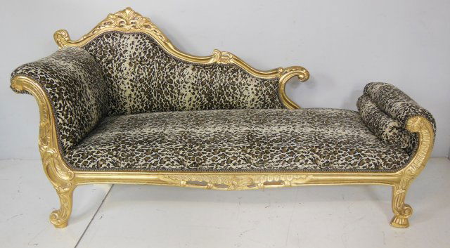 Large French style gilt wood chaise lounge: Approx. 82" L x 28" W x 44" H.