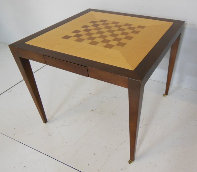 Donghia modern card table: With checker board top. Approx. 29" H x 36" across.