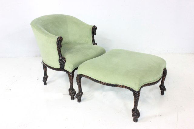 Mid century 2 piece chaise lounge: Rope twist design, green upholstery. Approx. 45" x 255", seat 28.5" H.