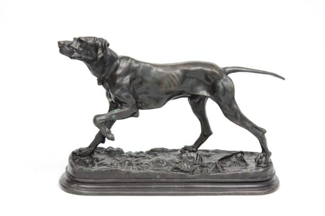 Jules Moigniez Bronze "Pointer": Artist signed. Stamped "Franze". Approx. 8" x 11.5"