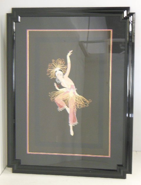 Erte framed "Indian Dancer": Approx. 42" x 54" with frame.