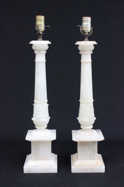 Pair alabaster column lamps: Approx. 19.75" H. (3208)